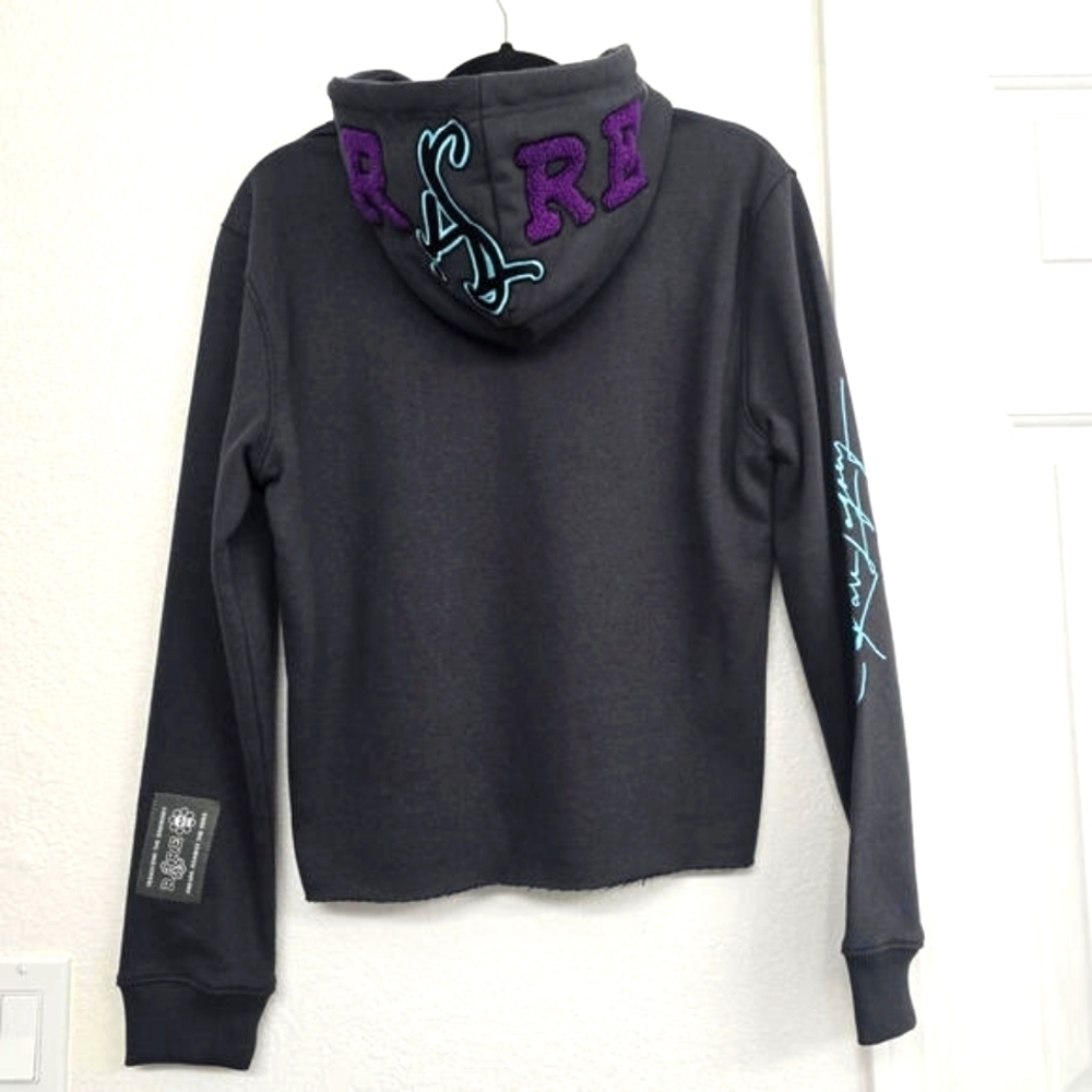 Rare Legacy Women's Cropped Hoodie Sweatshirt Gray Purple Embroidered Logo Size